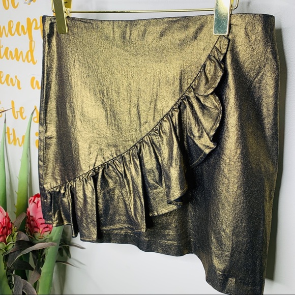 Gianni Bini Metallic Gold Ruffle Mini Skirt Large - Picture 2 of 7